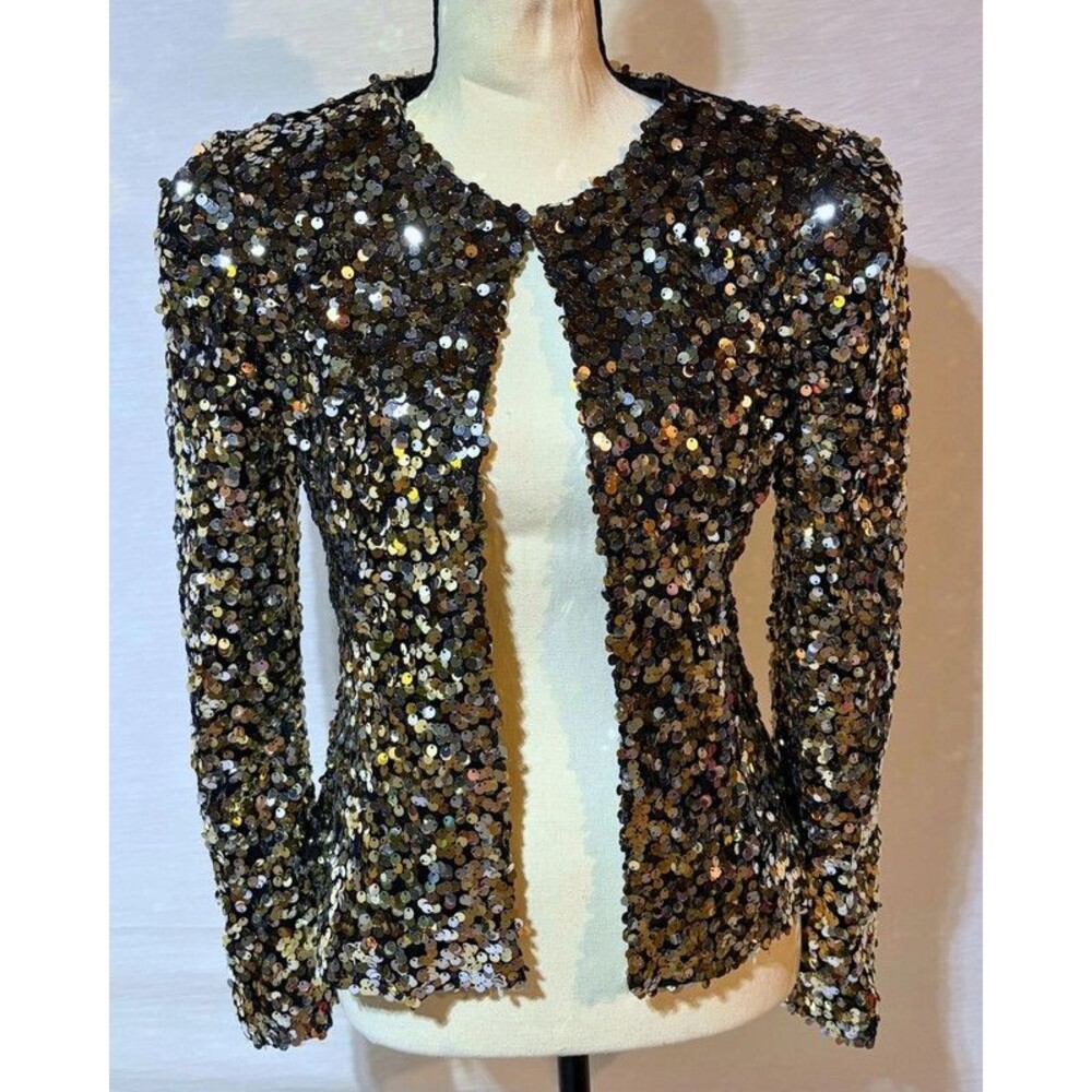 Boston Proper Gold Bronze Sequin Jacket Size 2 Open Front Evening Blazer